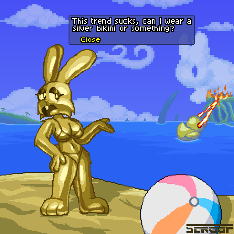 gold bunnies wearing gold bikinis? crazy!