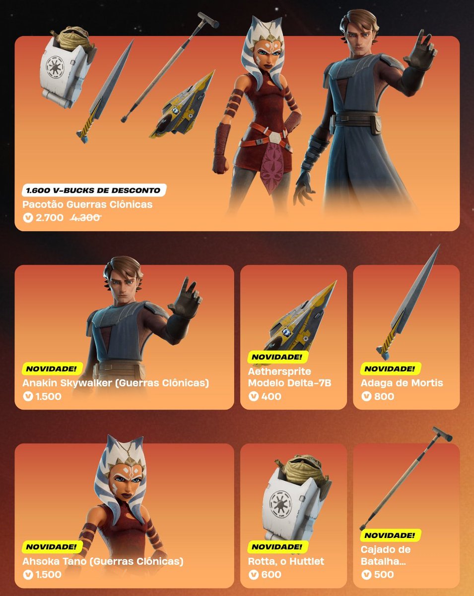 FastFNBR's tweet image. #Fortnite JÁ DISPONÍVEL! Anakin Skywalker e Ahsoka Tano chegaram à Loja de itens do jogo 🔥

Considere usar o código "Fastt" para me apoiar. Agradeço muito por isso. #ad ♥️