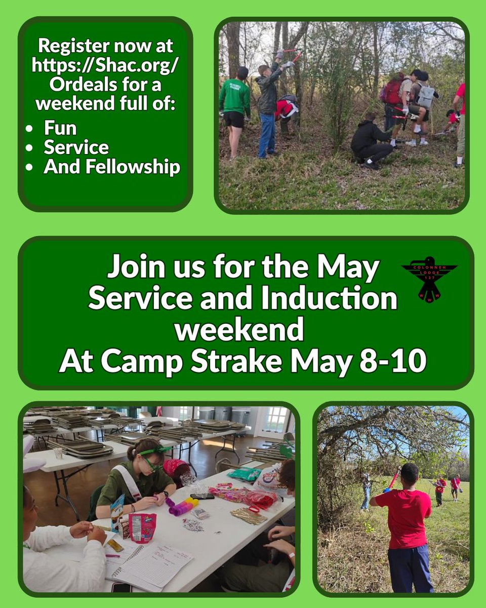 oashac's tweet photo. Register before it's too late at https://t.co/L51upsyRSb #Colonneh #Lodge137 #SHAC #SamHoustonAreaCouncil #OA #OrderoftheArrow https://t.co/QM2gzM7zsx