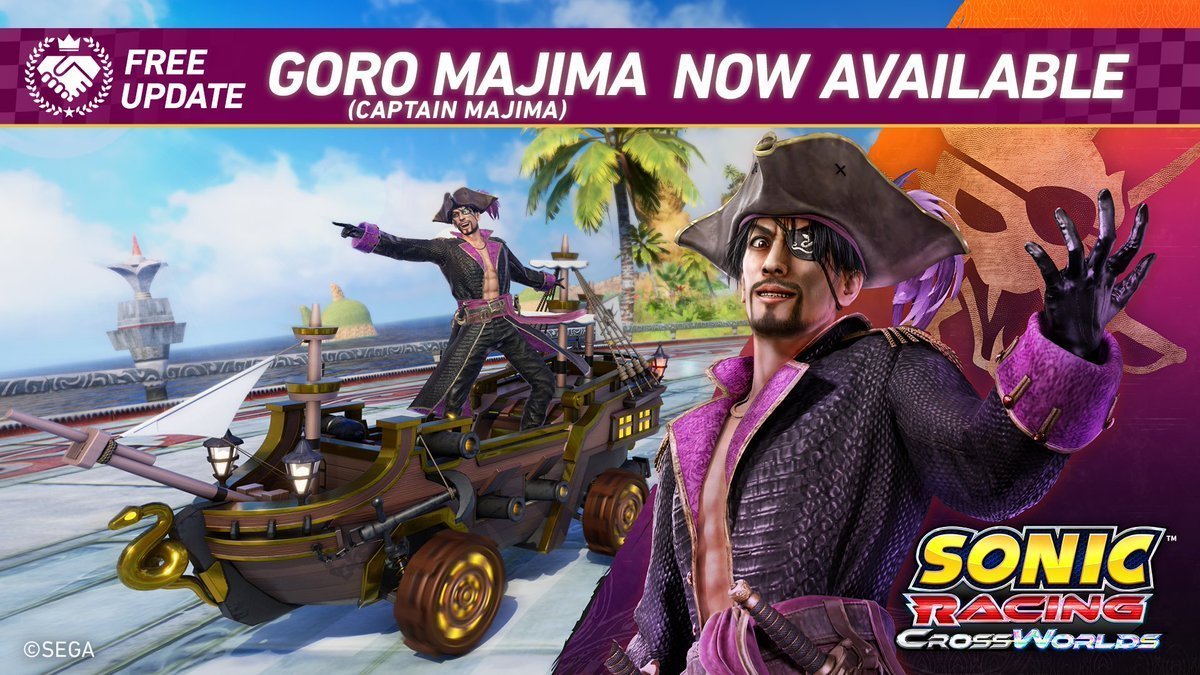 NintendoMan064's tweet image. From the #Yakuza series, Goro Majima is the next free #DLC Racer for #SonicRacingCrossworlds.🏁 Ready to be download today.🎮
#SonicRacing #SonictheHedgehog #Sonic #SEGA #XboxSeries #Xbox #PS5 #PlayStation5 #PlayStation #NintendoSwitch2 #Steam #PCgaming #Gaming