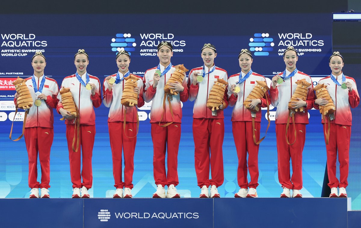 CGTNSportsScene's tweet image. 🇨🇳#China open the World Aquatics #ArtisticSwimming #WorldCup in Xi’an with flying colors: 3🥇on Day 1.

🔷Team Technical: China score 304.3592 PTS to bag GOLD

🔷Women’s Duet Technical: Xu Huiyan/Lin Yanjun take GOLD

🔷Women’s Solo Technical: Xu again, GOLD with 263.8634 PTS