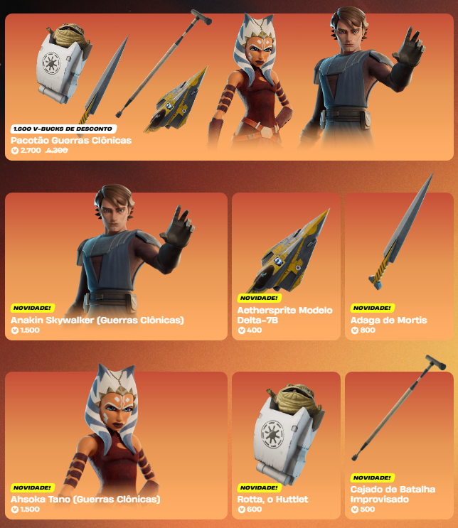 SlowlyyLeaks's tweet image. FORTNITE x STAR WARS GUERRA DOS CLONES: Anakin Skywalker e Ahsoka Tano chegaram na Loja de Itens! 🔥

🔗 fortnite.com/item-shop/offe…

💙 Considere usar meu código 'SLOWLYY' na compra #ad