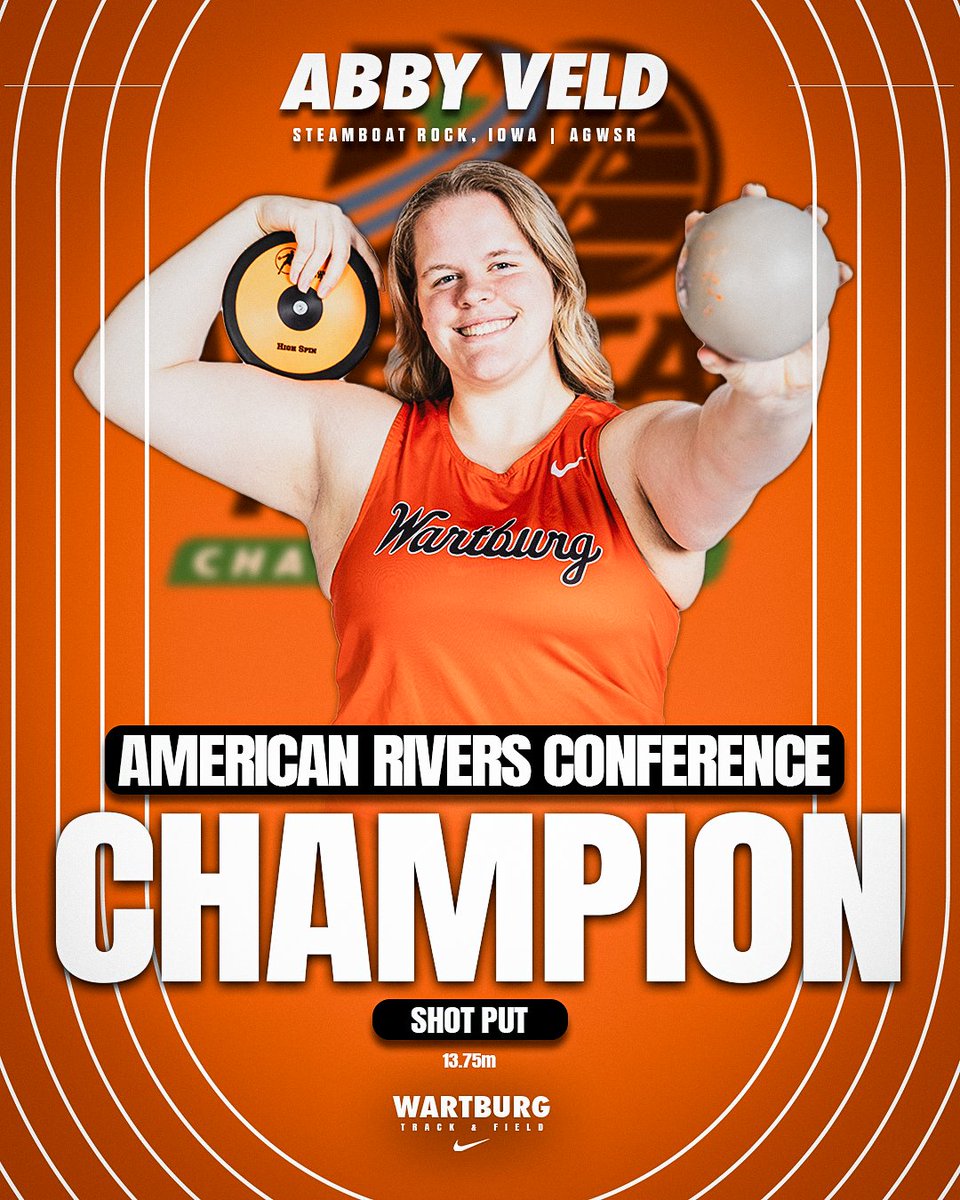 WartburgKnights's tweet image. 🥇𝐀-𝐑-𝐂 𝐎𝐔𝐓𝐃𝐎𝐎𝐑 𝐂𝐇𝐀𝐌𝐏𝐈𝐎𝐍🥇

Veld wins the women's shot put with a best throw of 13.75 meters. 

#GoKnights x @WTF_knights