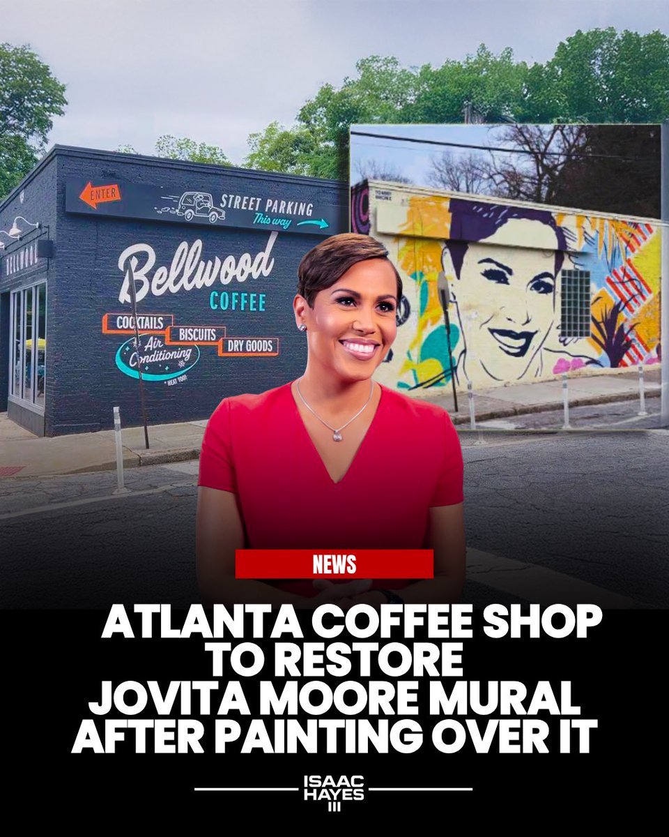 IsaacHayes3's tweet photo. .@bellwoodcoffee has admitted it made a mistake after painting over a mural of Jovita Moore in Grant Park. Moore was one of Atlanta’s most respected and recognizable news anchors, a true staple in the city and a dear friend. 

Jovita passed away in 2021. The mural served as a tribute to her legacy, and its removal sparked backlash from the community. 

The owners now say their reasons weren’t good enough and that they acted without proper consideration. They plan to commission a new mural and work to rebuild trust with the community.

Good to hear.