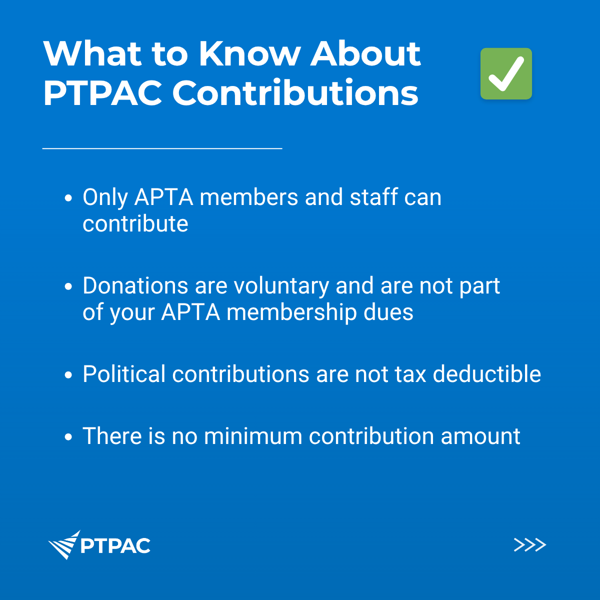 APTA_official's tweet photo. Ever wondered how #PTPAC support works? 🤔

The Physical Therapy Political Action Committee of APTA follows federal rules that outline who can provide contributions, and how different types of contributions may be used. 🏛️ 

💡 Learn more: https://t.co/Iv7jPodSWl https://t.co/M7YHh2Hjks