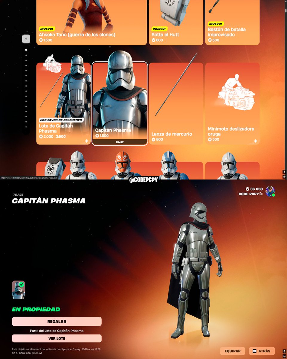 codepcpy's tweet image. ¡CAPITÁN PHASMA DE STAR WARS YA DISPONBILE EN LA TIENDA!

📆 Disponible hasta el 5 de mayo en América (6 en Europa).

Usa el código PCPY ❤️ #ad

#Fortnite