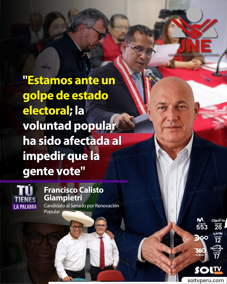 soltvcanal's tweet image. 🟣 #TúTienesLaPalabra #Nacional I AFIRMA GOLPE DE ESTADO ELECTORAL
El candidato al Senado por Renovación Popular, Francisco Calisto Giampietri, solicitó una auditoría internacional al sistema informático de la ONPE y denunció irregularidades en las actas de la serie 900 mil. En