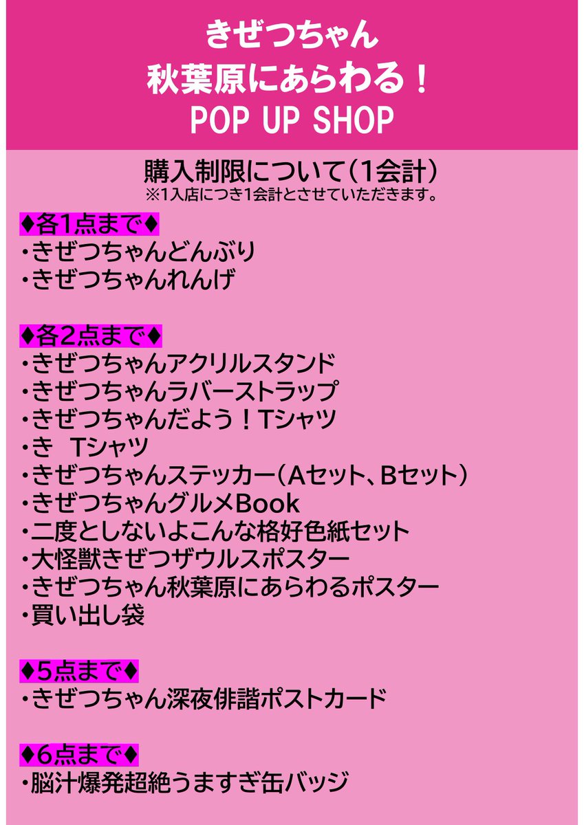 きぜつちゃん秋葉原にあらわる！】 ⭐️購入制限について⭐ 