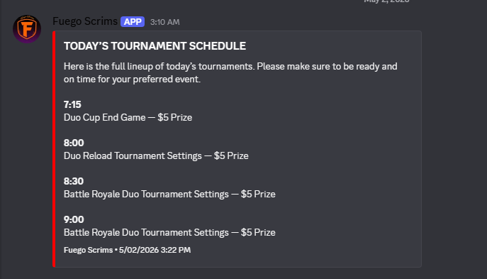 FuegoCustoms's tweet photo. 🔥 HOSTING FORTNITE SCRIMS – CASH/REWARDS 🔥

Join the server, compete against real players, and win rewards.

🚀 Invite your friends
🎯 Play competitive scrims
🏆 Earn prizes

Don’t miss out — spots fill fast.
https://t.co/mmvrrFJC05 https://t.co/ShvEcSCyjl