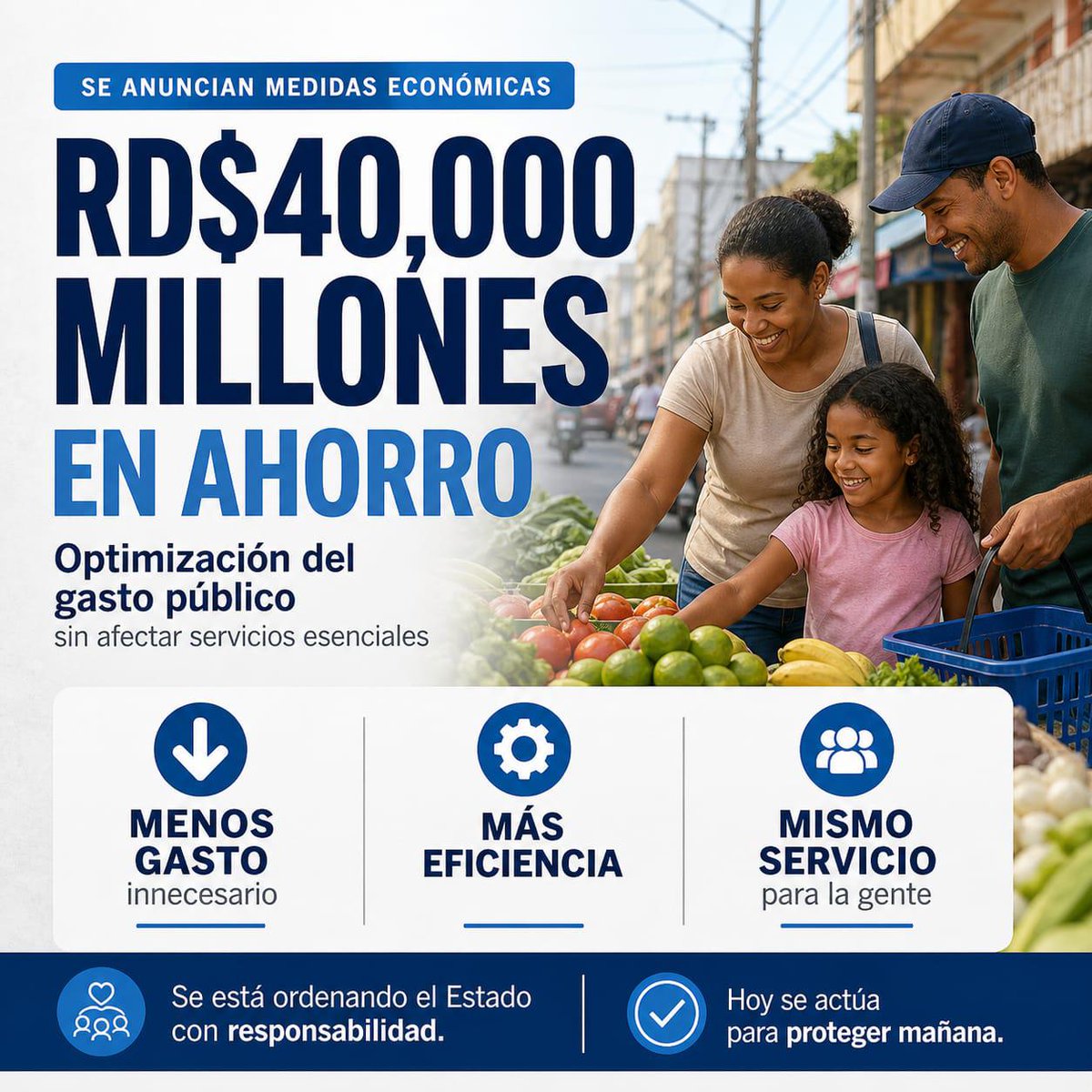 El Gobierno avanza en la optimización del gasto público, logrando un ahorro de RD$40,000 millones sin afectar los servicios esenciales para la población.

Menos gasto innecesario, más eficiencia y el mismo compromiso con la gente. Ordenar las finanzas públicas hoy es clave para