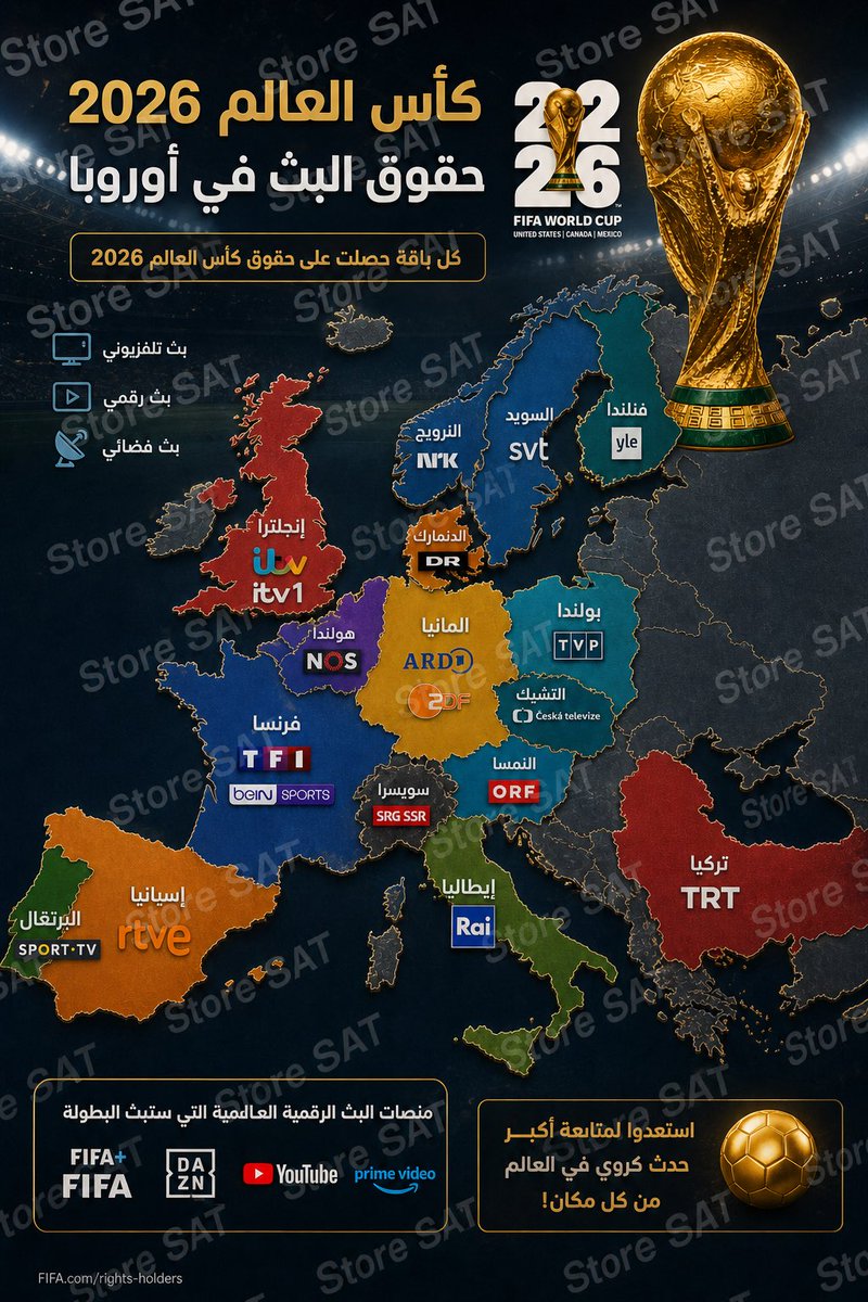 StoreKanal's tweet photo. حقوق بث #كأس_العالم لكرة القدم 2026 في القارة الأوروبية 🔥🔥

#Worldcup #WC2026 #Worldcup2026 https://t.co/s2Si8xXrp3