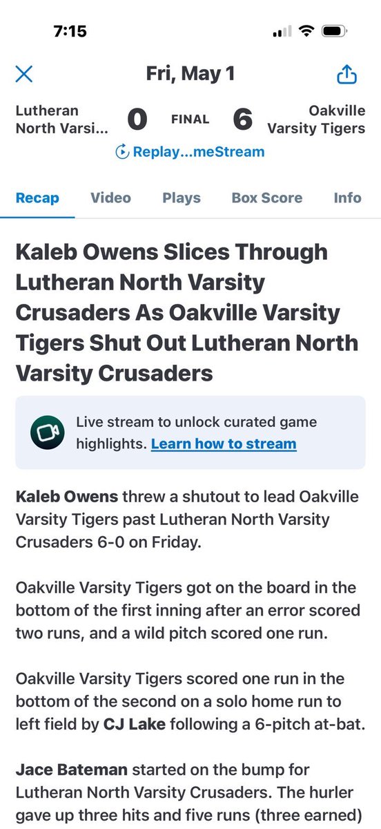KalebOwens34's tweet photo. Great game on the bump today! @OakVarBaseball @ECCBSBL 
7.0 IP
11 K
0 ER
1 BB https://t.co/ajXCGSi6iL