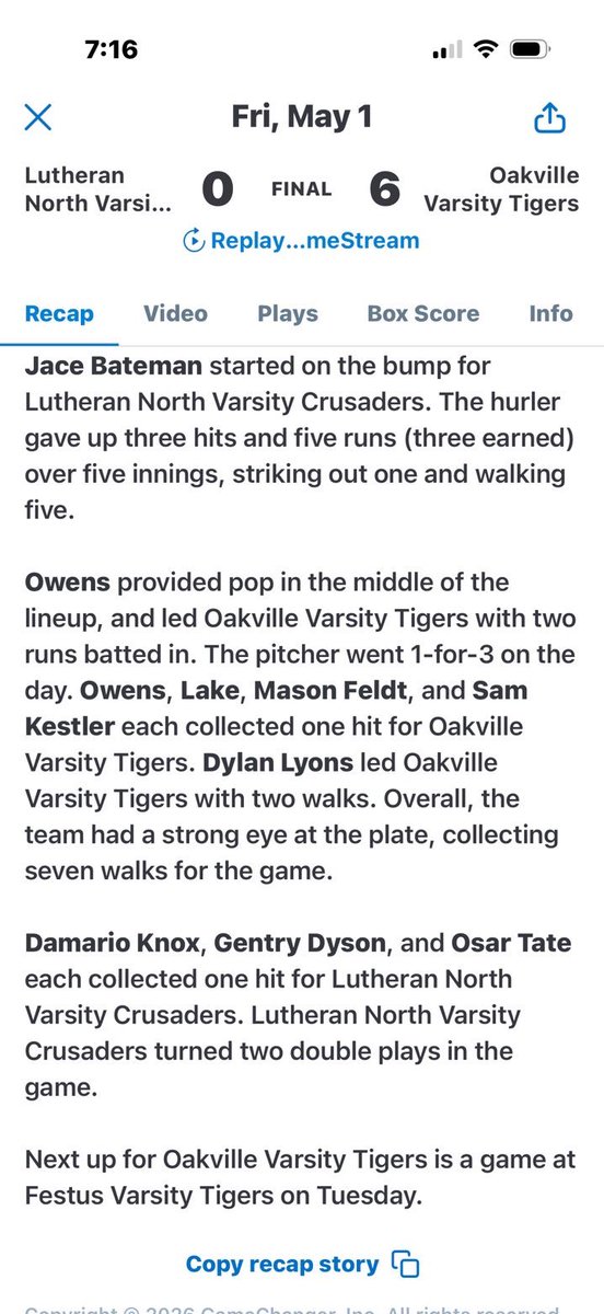 KalebOwens34's tweet photo. Great game on the bump today! @OakVarBaseball @ECCBSBL 
7.0 IP
11 K
0 ER
1 BB https://t.co/ajXCGSi6iL