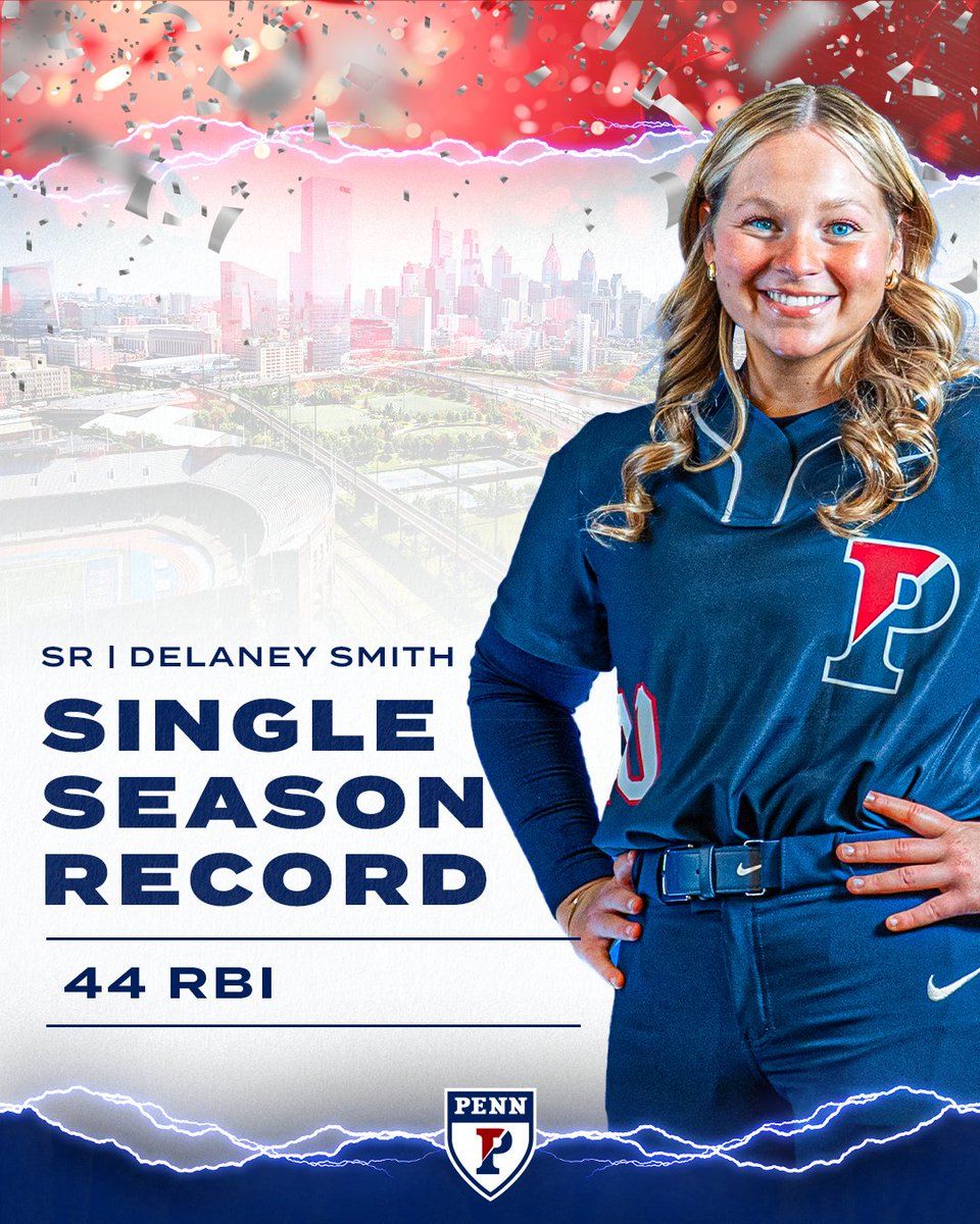 Penn_Softball's tweet photo. Runs. Batted. In. 😤

Delaney Smith has broken the Penn single season record for RBI's in a season after bringing home her 44th run of the year!

#FightOnPenn🔴🔵 https://t.co/1d4hQt4e19