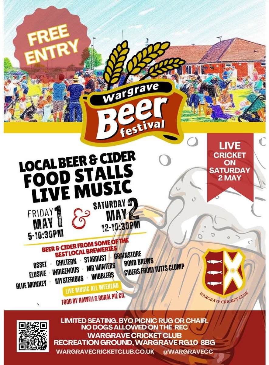 bondbrews's tweet photo. This weekend serves Leather on Willow plus beer in pint glasses at the @wargravecricketclub beer festival. Bring a picnic rug or chair, cheers! https://t.co/jf7usCLLOw