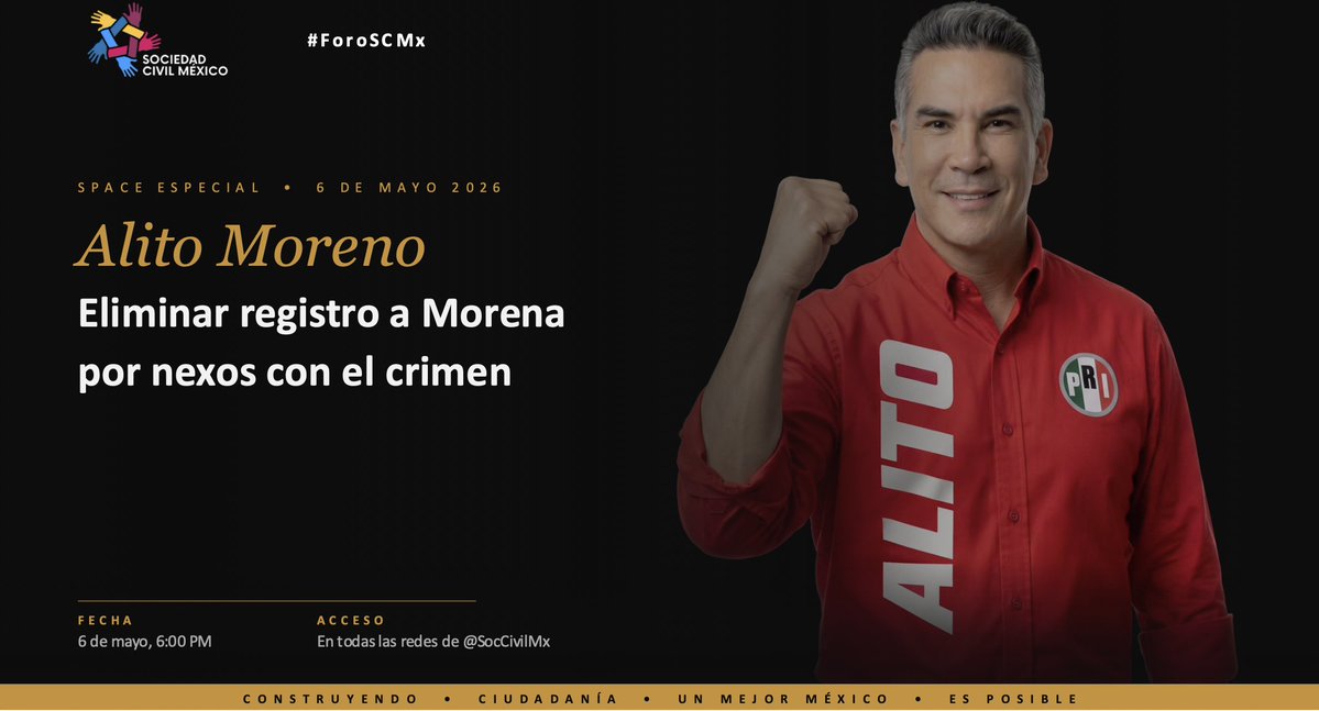 SocCivilMx's tweet image. #ForoSCMx 🚨

Charla especial con Alito Moreno @alitomorenoc :
 
Eliminar registro a Morena por nexos con el crimen
🗓️ 6 de mayo
⏰ 6:00 PM

Cuando los malosos entran a la política, las familias pagan el precio

Acceso 🔗 

Por favor, compártelo y comenta.