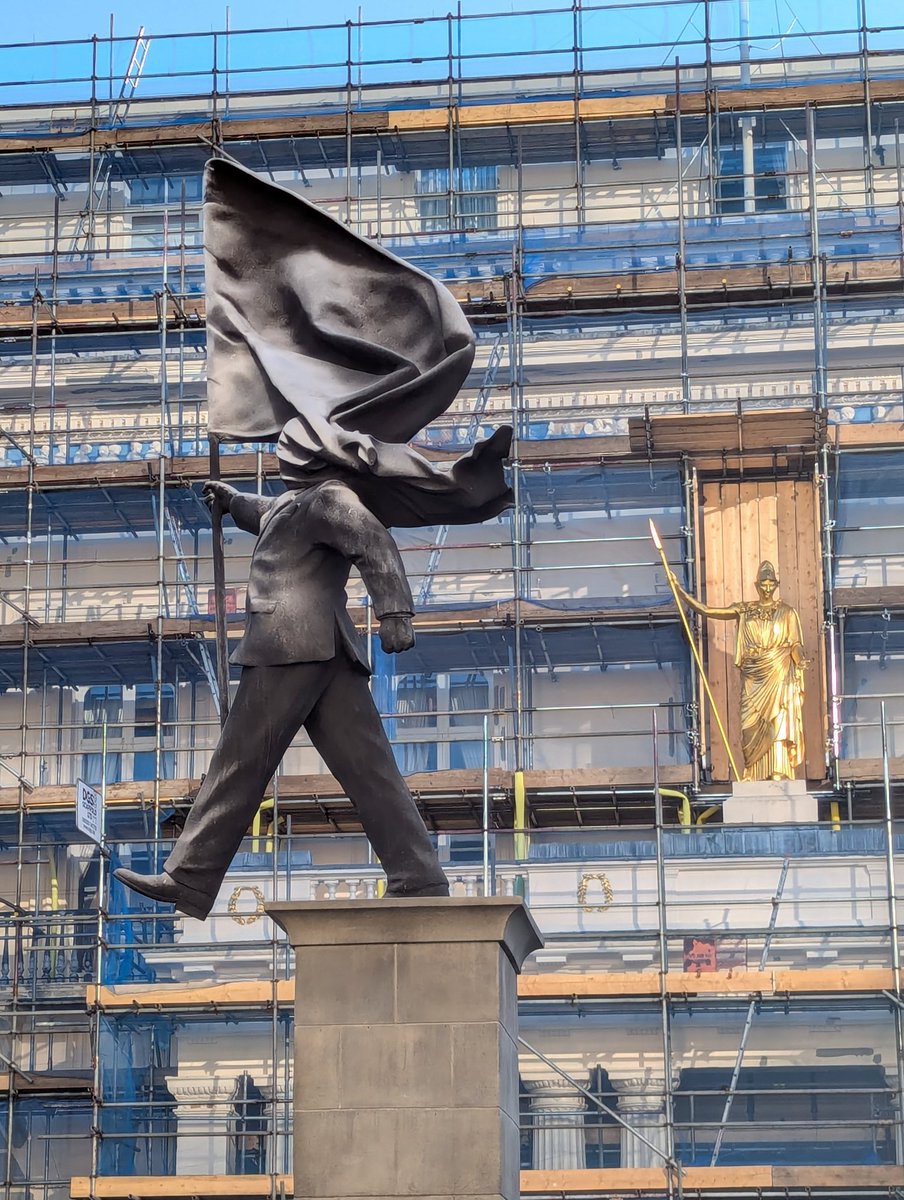 alokbhardwaj's tweet image. New #Banksy sculpture dropped in Central #London. IMHO it's excellent and should stay.  What's it about?  Blind #nationalism? Corporate greed? Neo-imperialism?  Personal trauma like the famous #Magritte painting The Lovers?