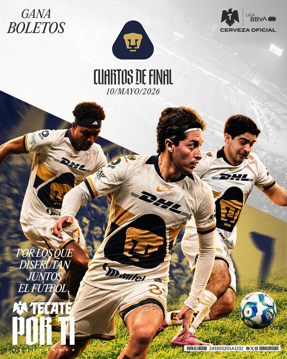 gabosainz's tweet photo. 🔥⚽¡Quieres ir a los Cuartos de Final de la Liga MX a ver el @PumasMX vs @ClubAmerica con @CervezaTecate!⚽🔥

Tenemos 1 pase doble. 🎟️

Participa y vive la emoción en el Estadio Olímpico Universitario viviendo una experiencia #TECATE y disfrutando del partido como se debe.

🔹¿Cómo participar?

1️⃣ Sigue a @gabosainz y a @cervezatecate en IG y X. 

2️⃣ DALE LIKE AL POST Y usa el hashtag #VivanAlMáximo

3️⃣ Responde la siguiente pregunta en los comentarios: ¿En cuantas Finales de Liga MX se han enfrentado Pumas y América? 

4️⃣ Elegiré al ganador entre los comentarios y lo anunciaré vía X.

¡Así de fácil! VIERNES 8 de Mayo 4 pm
Se dará a conocer el ganador.

¿Listos para vivir el fútbol al máximo? ⚽️ VAMOS a vivir la pasión en la cancha y tener muchos goles inalcanzables juntos.