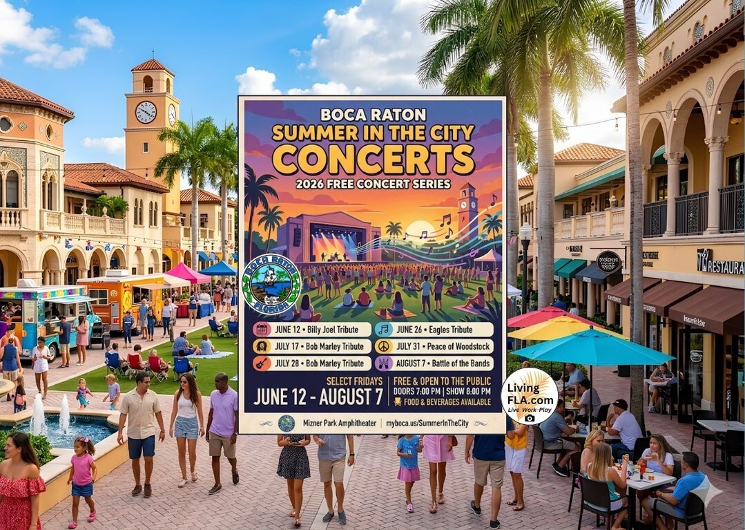 LivingFLA's tweet image. #BocaRaton #Summer in the City Free #Concerts, June 12 - August 7, 2026!

ift.tt/Du2gJS9

(Image created with Ai) instagr.am/p/DX0Qn0nFsg4/