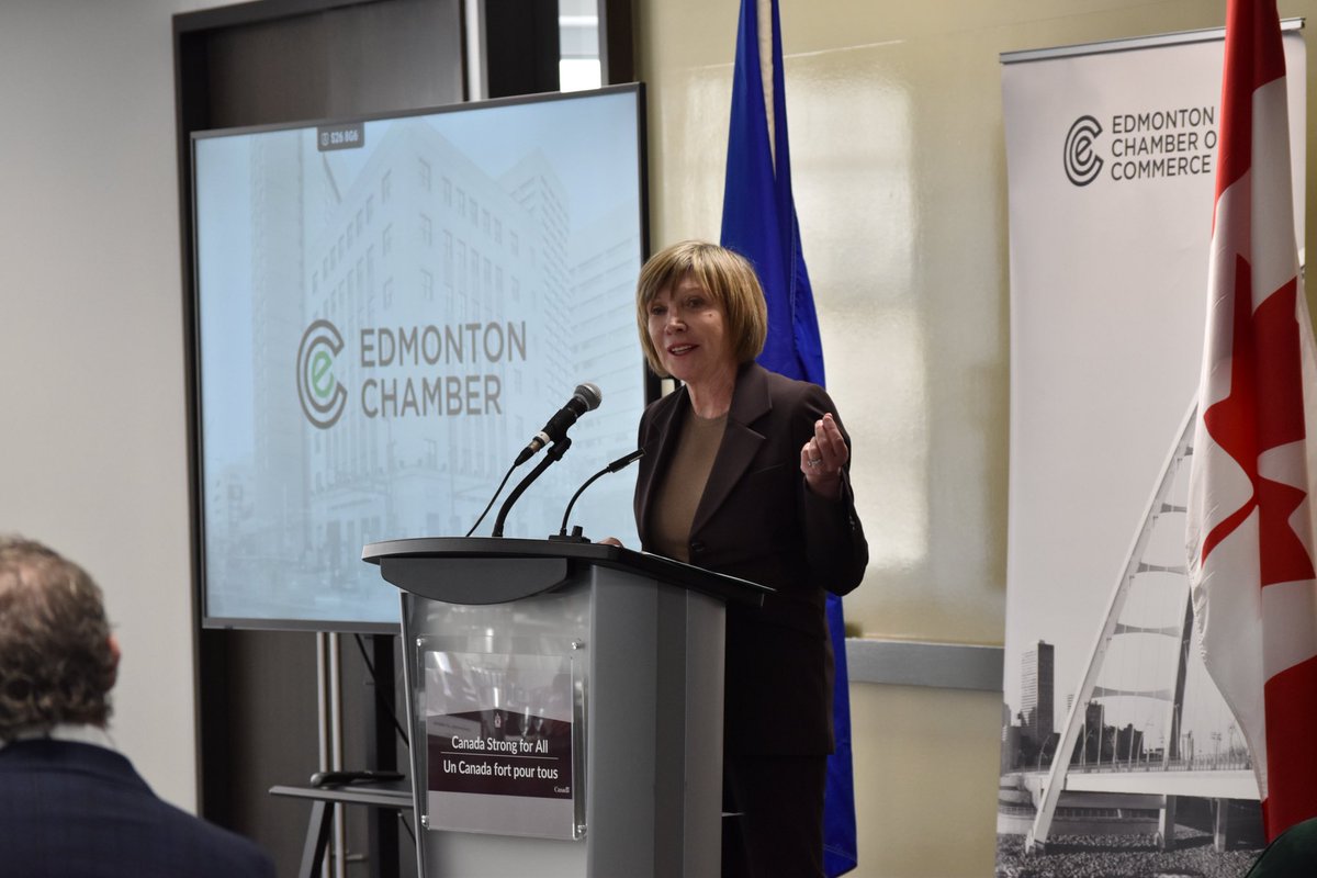 EleanorO_MP's tweet photo. Earlier today, I spoke with Edmonton business leaders about our Spring Economic Update. It highlights the progress we’ve made to build Canada strong and sets out our plan for the path forward. 

My message was simple: Alberta has the people, resources, and ambition Canada needs to compete and win — and our government will help us capitalize on that opportunity.