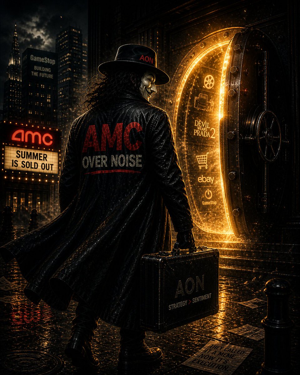 AMCOverNoise's tweet photo. Signal over noise.
They laughed at AMC’s survival.
They doubted GameStop’s transformation.
Execution doesn’t ask for permission.
$AMC Over Noise 🎭🔥📈 https://t.co/TRZEFc8tmY