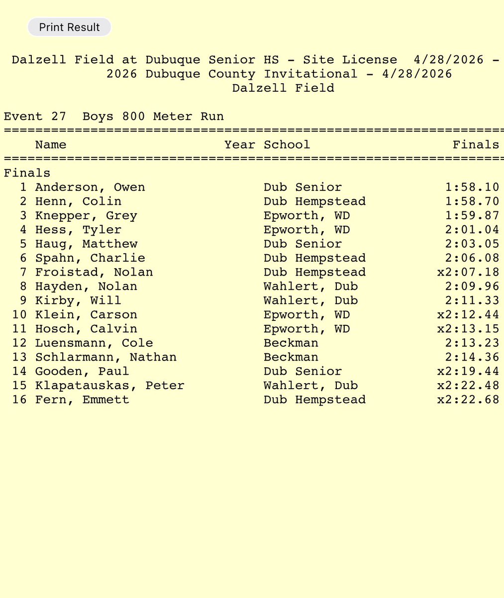 GreyKnepper's tweet photo. Finally broke the 2 minute mark in the 800. Much more to come! Number 14 in 3A. https://t.co/UH7hd7GzdT