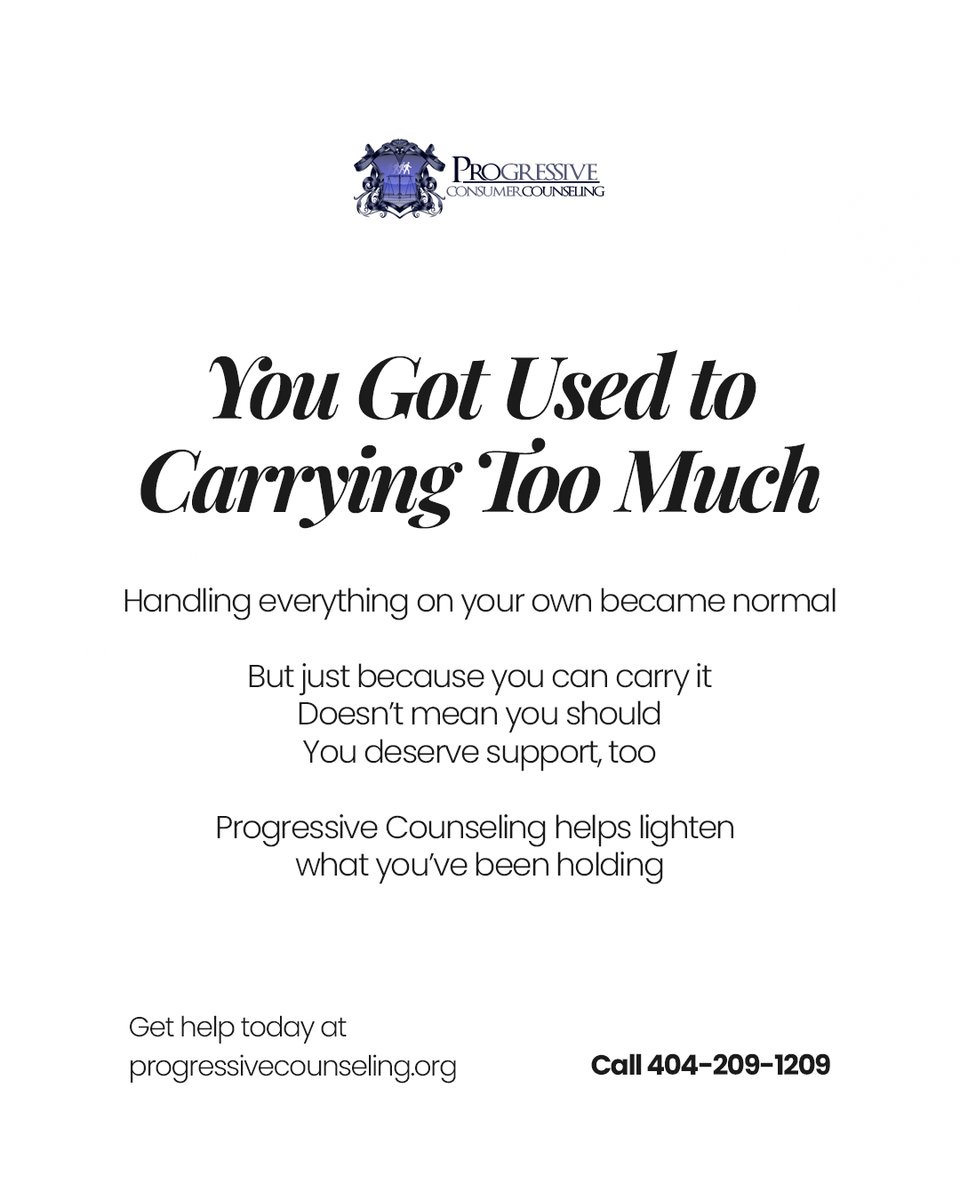 ProgressivePCCS's tweet image. Carrying everything alone can feel normal, but it often leads to emotional exhaustion. 

Support can help restore balance and reduce stress over time.

Get help today at progressivecounseling.org Call 404-209-1209 to get started

#mentalhealth #support #wellbeing #therapy #healing
