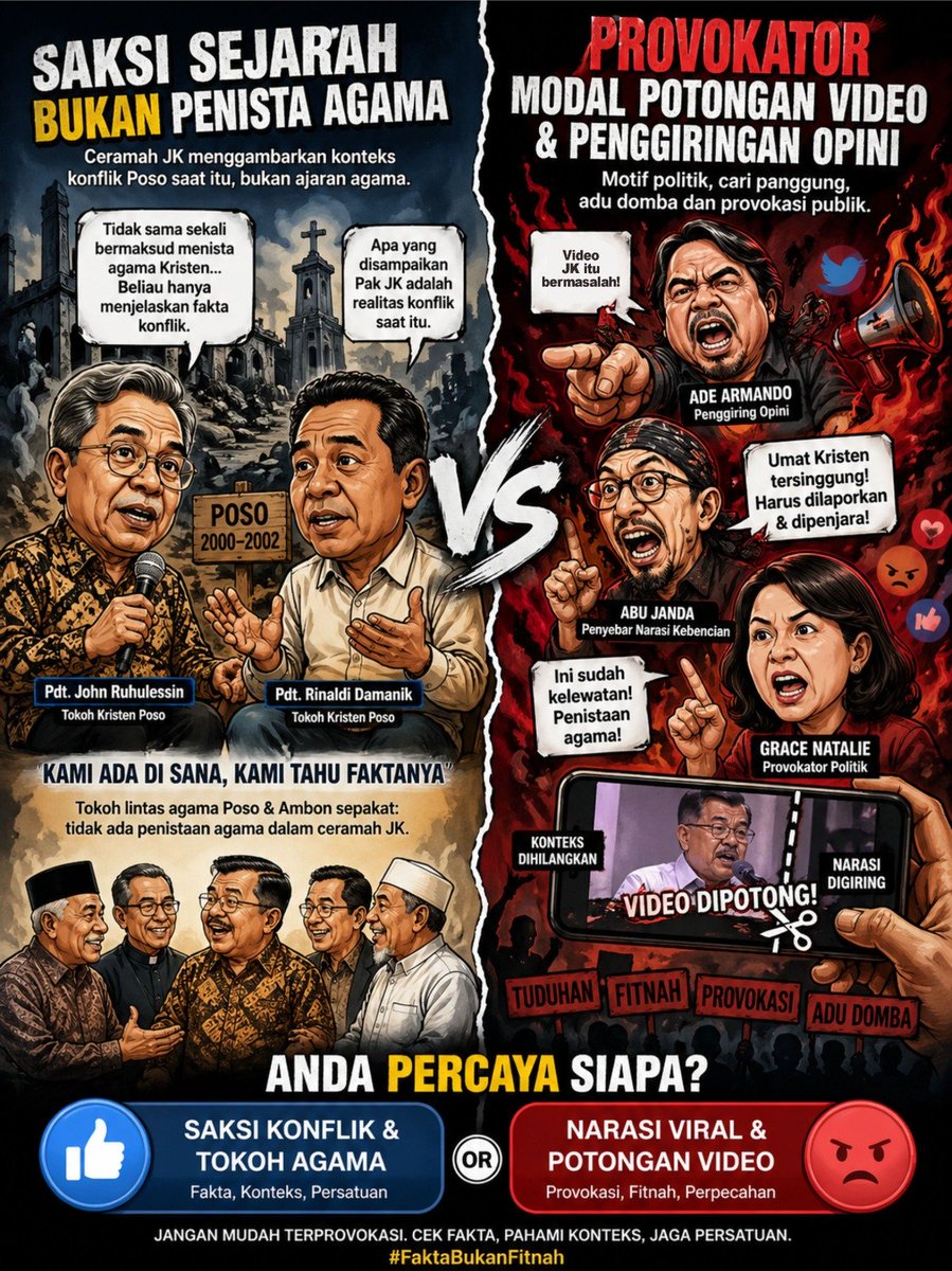 Nawwa_ningsih's tweet photo. G usah sok paling tau agama kalau literasi cuma sebatas potongan video 30 detik. Tokoh Kristen Poso aja belain Pak JK, kok kalian yg kepanasan? Ooh lupa, pesanan politiknya emg buat pecah belah ya? Miris!! @prabowo @bumn_idn 
#PSIPolitisasiAgama https://t.co/yk17ZwYN3O