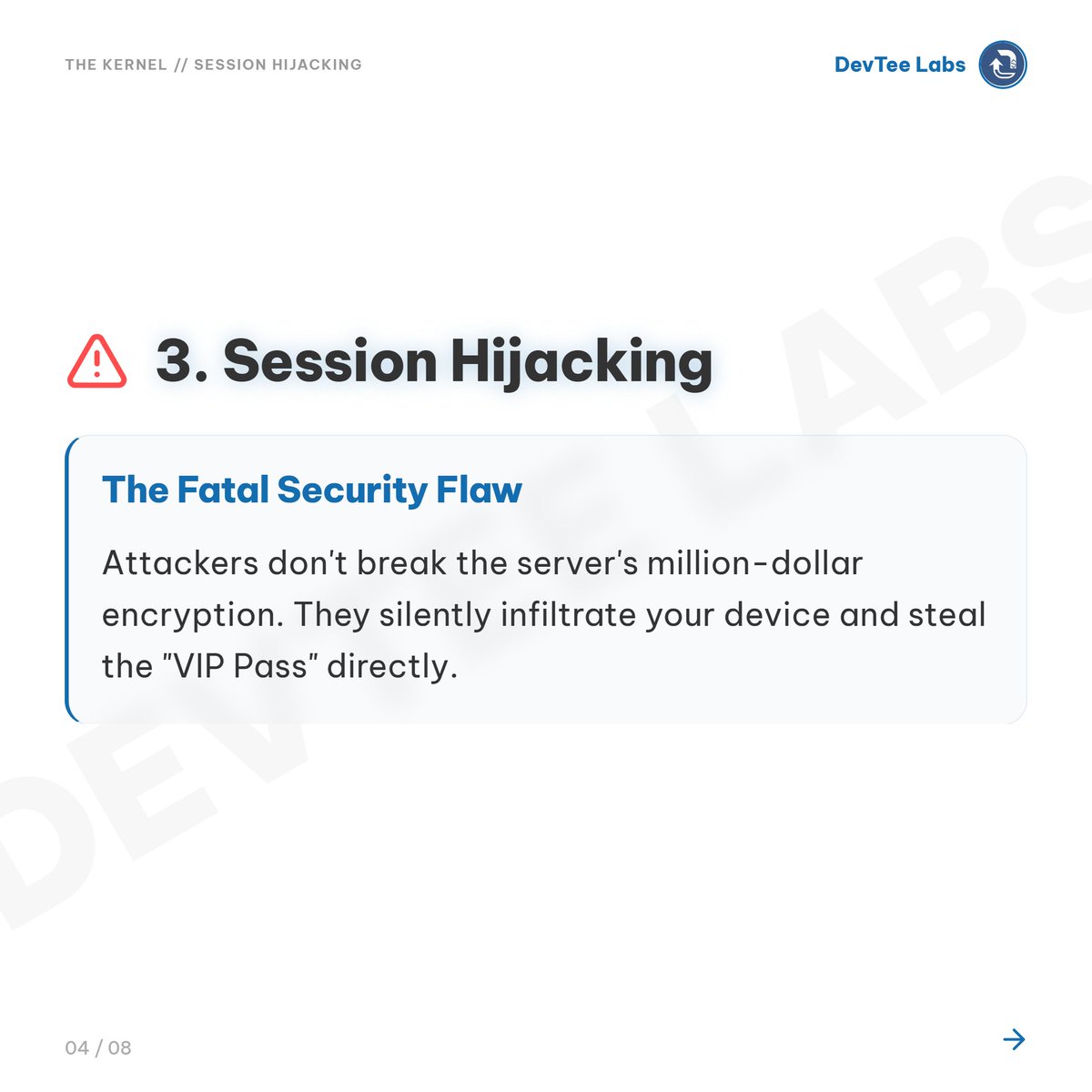 DevTeeLabs's tweet image. If you believe implementing Two-Factor Authentication (2FA) guarantees absolute account security, you are critically underestimating modern threat vectors.

#TheKernel #DevTeeLabs #CyberSecurity #InfoSec #SessionHijacking