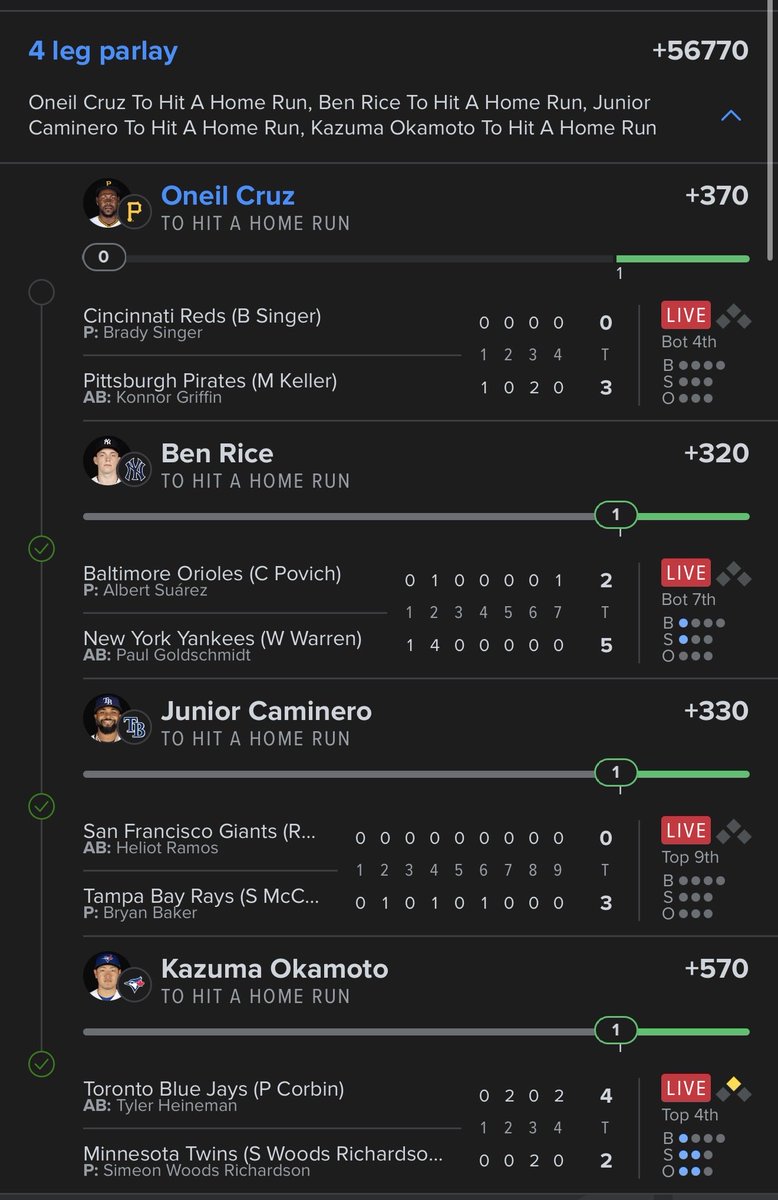 Manycruzzz's tweet photo. @MLBHR @BetMGM Oneil you are up https://t.co/1SQHGUKu15