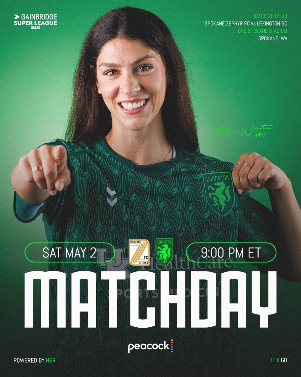 LEXSCwomen's tweet photo. Last away day of the regular season... LET'S GET THREE POINTS 💪
🆚 @spokanezephyrfc
🕘 9:00 p.m. ET
🏟️ ONE Spokane Stadium
📍 Spokane, WA
📺 Peacock
#LexGo | #SPKvLEX | #PoweredByHER https://t.co/287Sn316wt