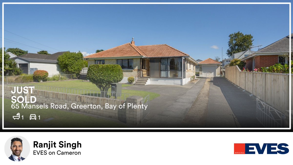 RanjitSinghEves's tweet image. 🛀 1 🚘 1
📍 65 Mansels Road, Greerton, Bay of Plenty

My latest sale on RateMyAgent.
Residential Salesperson 20099708

Licensed REAA 2008

...
#ratemyagent #realestate #EVES_on_Cameron