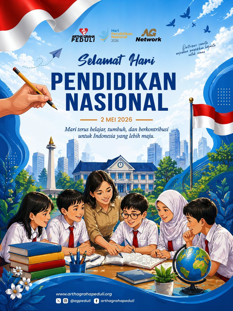 agpeduli's tweet photo. Selamat Hari Pendidikan Nasional 🇮🇩 2 Mei 2026.

Pendidikan bukan hanya tentang belajar, tapi tentang tumbuh, bermimpi, dan berkontribusi.

Mari bersama wujudkan masa depan Indonesia yang lebih maju. ✨
.
.
.
#Hardiknas2026 #ArthaGrahaPeduli #AGPeduli https://t.co/jPKf5H4MTq