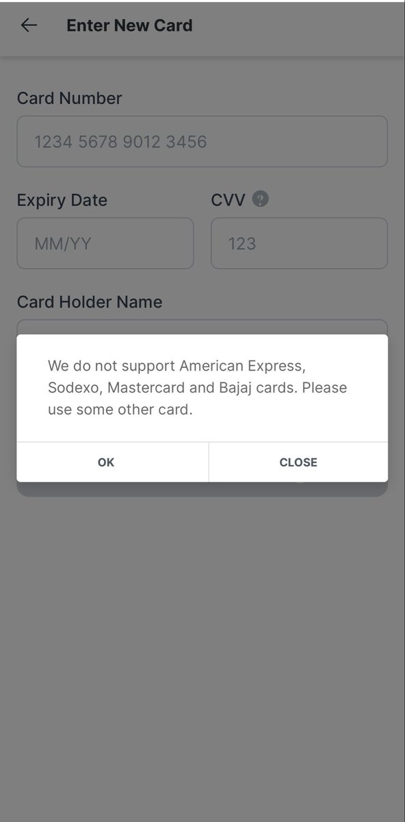 CreditCardsInd's tweet photo. PharmEasy doesn’t support American Express, Sodexo, Mastercard and Bajaj cards.

I tried paying for lab tests booked by the lab technician who arrived at my location for sample collection.

#pharmeasy