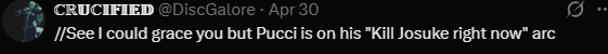 DiscGalore's tweet photo. // Just to clarify for everyone I DONT SHIP DIOPUCCI. I know these two images right could make it be seen as otherwise but these were for shits and giggles. I repeat I DO NOT SHIP DIOPUCCI https://t.co/O0Z7xhbpT6