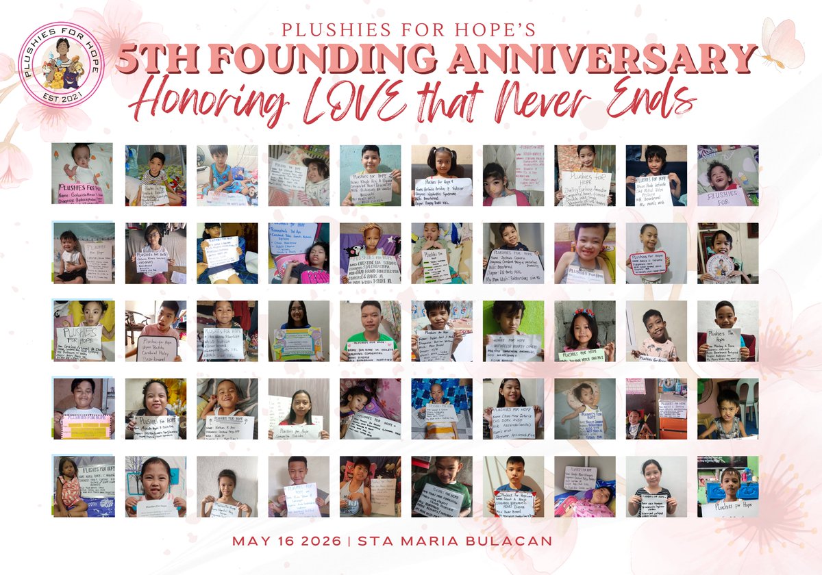 PlushiesForHope's tweet photo. PLEASE HELP RETWEET/SHARE

With only 14 days remaining before our 5th Founding Anniversary this May 16, we humbly reach out once more to ask for your support.

We are deeply grateful to everyone who has already extended help so far we have secured groceries, diapers, rice, and fruits for 50 of our warrior children. However, there are still several important needs we are hoping to provide for both our warriors and their mothers:

1. Milk for the children
2. “Mommy’s Wishes” – simple tokens of appreciation for the mothers
3. Food packs or a catering package if possible (including tables and chairs)
4. Photographer and videographer
5. Photobooth
6. Food cart
7. Event host (emcee)
8. Entertainment (clown, magician, and/or face painting)
9. Industrial fans for rent (as the venue is a covered court)
10. Raffle items

We understand that not everyone may be able to provide full sponsorships, but any form of support whether partial sponsorship, in-kind donations, or referrals would mean so much to us and to the families we serve.

Thank you and God bless.

#PlushiesForHope
#kindnessmatters