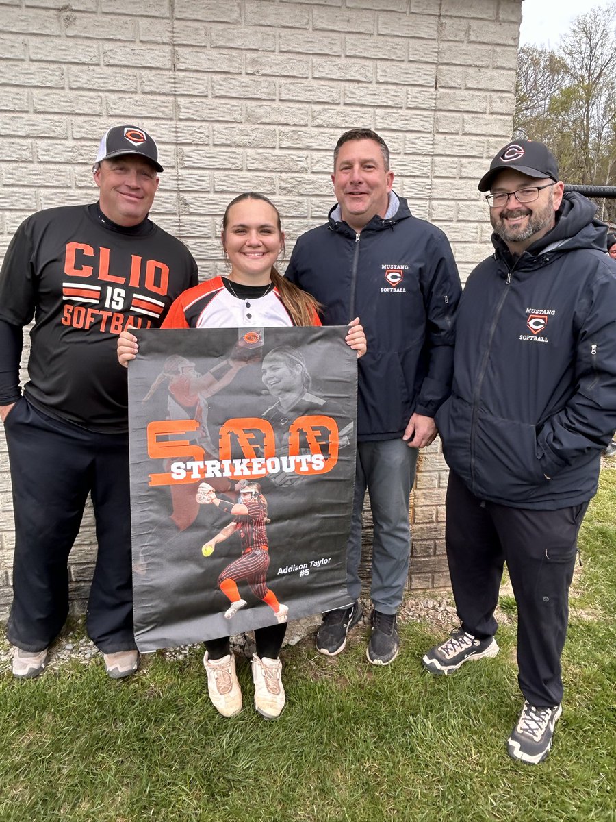 AddieT2027's tweet photo. Excited to announce that I reached the 500 strikeouts milestone tonight in a game against a tough opponent in Escanaba. I pitched a no hitter going 7ip 0 hits 0er and 11 SO Thank you to my family, coaches and catchers for helping me reach these goals! @WayneStateSB https://t.co/15fDzQR71b