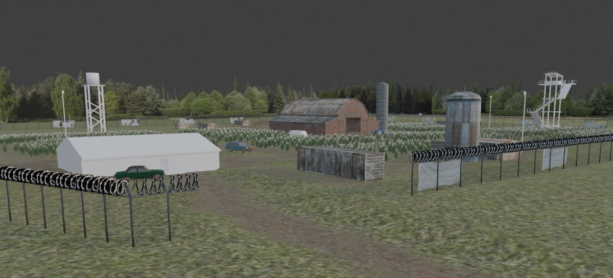 GameDevFromRed's tweet photo. building a cult compound from scratch,
would you sneak in or go loud? 
#gamedev #indiedev #leveldesign #blender #RedSeason https://t.co/UgNYJvQlJI