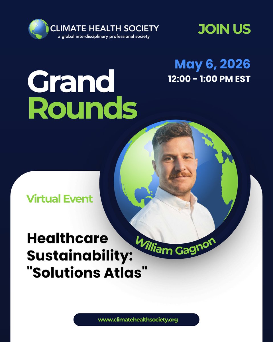 ClimHealthSoc's tweet photo. 📅 Tues May 6 | 12PM EST William Gagnon on Healthcare Sustainability: Solutions Atlas.  Join us free → https://t.co/LDDd8c40sP #ClimateHealth #SustainableHealthcare https://t.co/iJxBiB8Zol