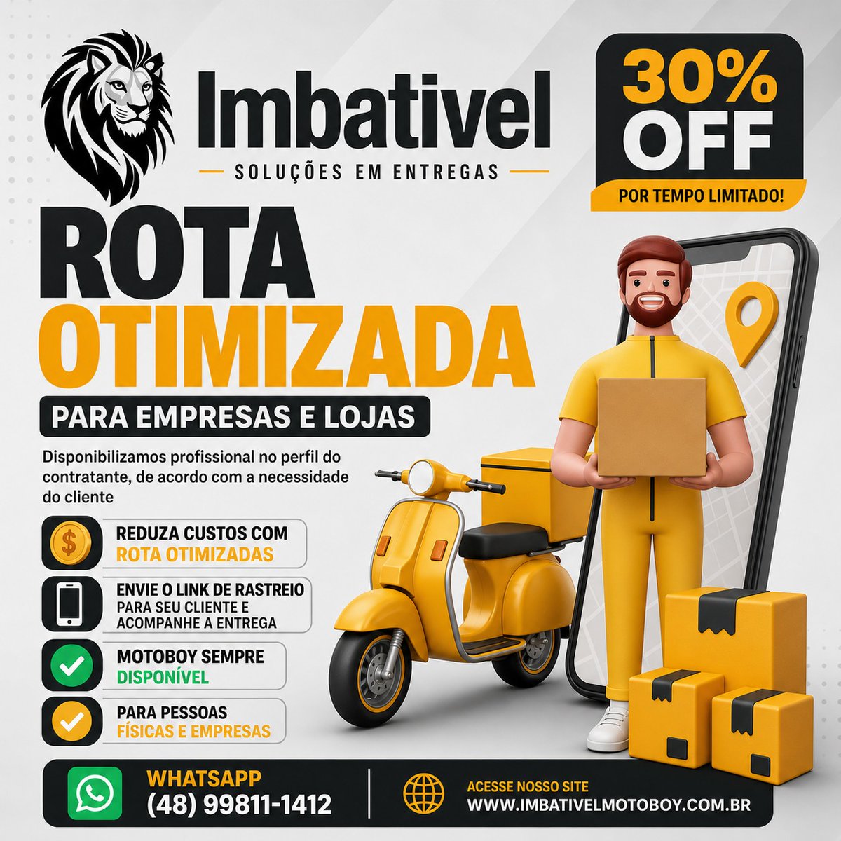 ImbativelM's tweet photo. 🚀 ENTREGAS 

Disponibilizamos profissionais no perfil do contratante, de acordo com a necessidade do cliente
✅ Motoboy sempre disponível
✔️ Atendemos pessoas físicas e empresas
📞 WhatsApp: (48) 99811-1412
🌐 https://t.co/pg5YhvfOPZ https://t.co/dcNmWfnrjC