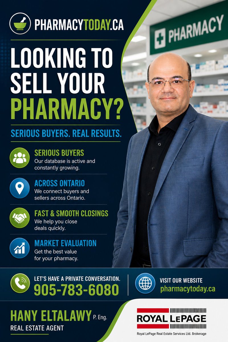 Hany_Eltalawy's tweet image. For buying and selling pharmacies in Ontario.
Pharmacytoday.ca
Hany Eltalawy
#pharmacybusiness #newpharmacy #businesstips #pharmacyowner #HealthcareBusiness #pharmacy #pharmacies #pharmacist #pharmacists #buyingapharmacy  #pharmacyforsale  #pharmacyacquisition