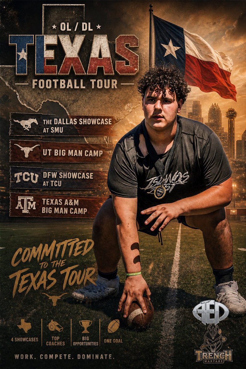 GabrielRuiz2011's tweet photo. Taking my game on the road—Dallas Showcase at SMU, UT Big Man Camp, DFW Showcase at TCU, and Texas A&M Big Man Camp.
Time to compete, get coached, and prove I belong!
#TrenchWork #BigManCamp #RecruitMe #OL #DL #FootballGrind #TexasTour #ClassOf2030 https://t.co/xtAQnpfs37