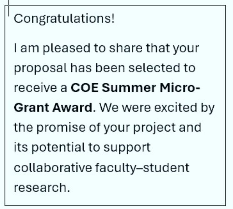 LeeGlaesemann's tweet image. Big wins for my @UHCOE CUIN Ph.D. journey! 🐾
I’m honored to receive the Graduate Tuition Fellowship for 2026-27. Plus, my advisor and I won a UHCOE Summer Micro-Grant to help fund our project: designing at-home kits for parents of EB students with autism. 📚✨ #UHCOE #PhDLife