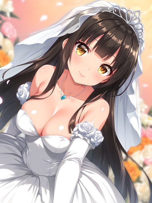 黒髪美少女の純白ウェディングドレス