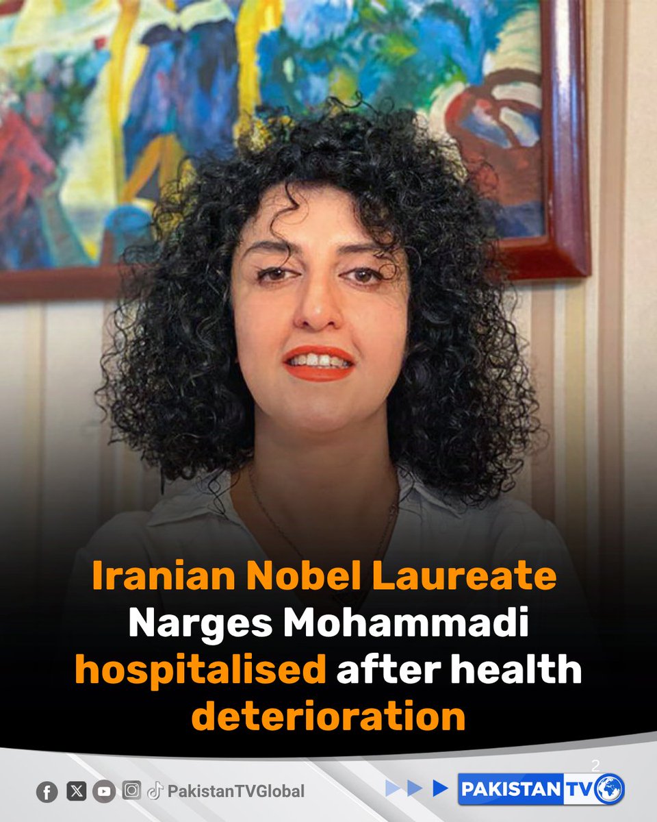 PakTVGlobal's tweet image. The Iranian human rights activist and 2023 Nobel Peace Prize laureate was transferred from prison to a hospital after reportedly suffering loss of consciousness and a cardiac crisis, according to her foundation.

#Iran #HumanRights #NobelPeacePrize #PrisonerRights #PakistanTV