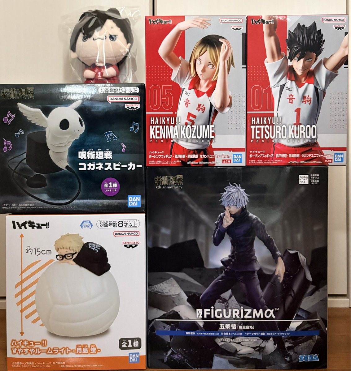 【交換希望】
ハイキュー!! タイトーくじ

求⇒LH賞 （ラストワン賞）    及川
         (セカンドユニフォーム)

譲⇒異種 プライズ商品
      セカンドユニフォーム黒尾･研磨
       もちぴこ黒尾 、ルームライト月島
       呪術廻戦➭五条悟（無量空処）･コガネ
       スピーカー
※2種選択可