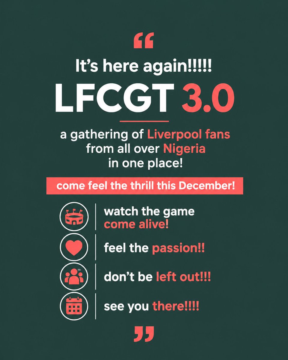 LFCGT1's tweet photo. Welcome to MAY🔥

The countdown has begun for LFCGT 3.0 and now is the best time to secure your spot

Only 50 participants will be selected in a first come first serve basis, so don’t miss your chance to be part of something special.
Fee- 50,000
Duration- 3 days
Location- Lagos https://t.co/NGe3HiREyf