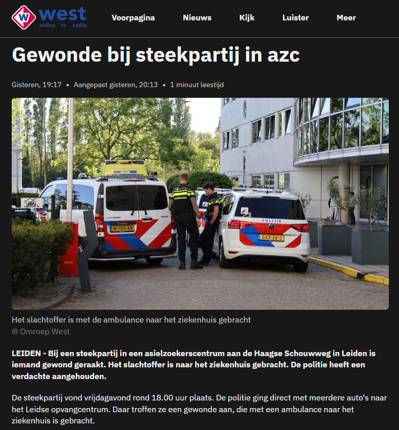 Steekpartij in asielzoekerscentrum Leiden