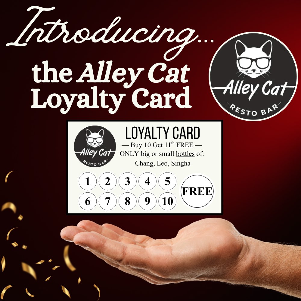 GaengSomSHBKK's tweet photo. FREE BEER?! 🍺 

That’s right! 🙌 

With the Alley Cat Loyalty Card, returning customers who buy 10 beers get their 11th FREE!! 

Can be used by an individual, a couple or a group of friends. 

Applies only to big and small bottles of Chang, Leo and Singha.

Get yours today!! https://t.co/HFCO1J5EyU