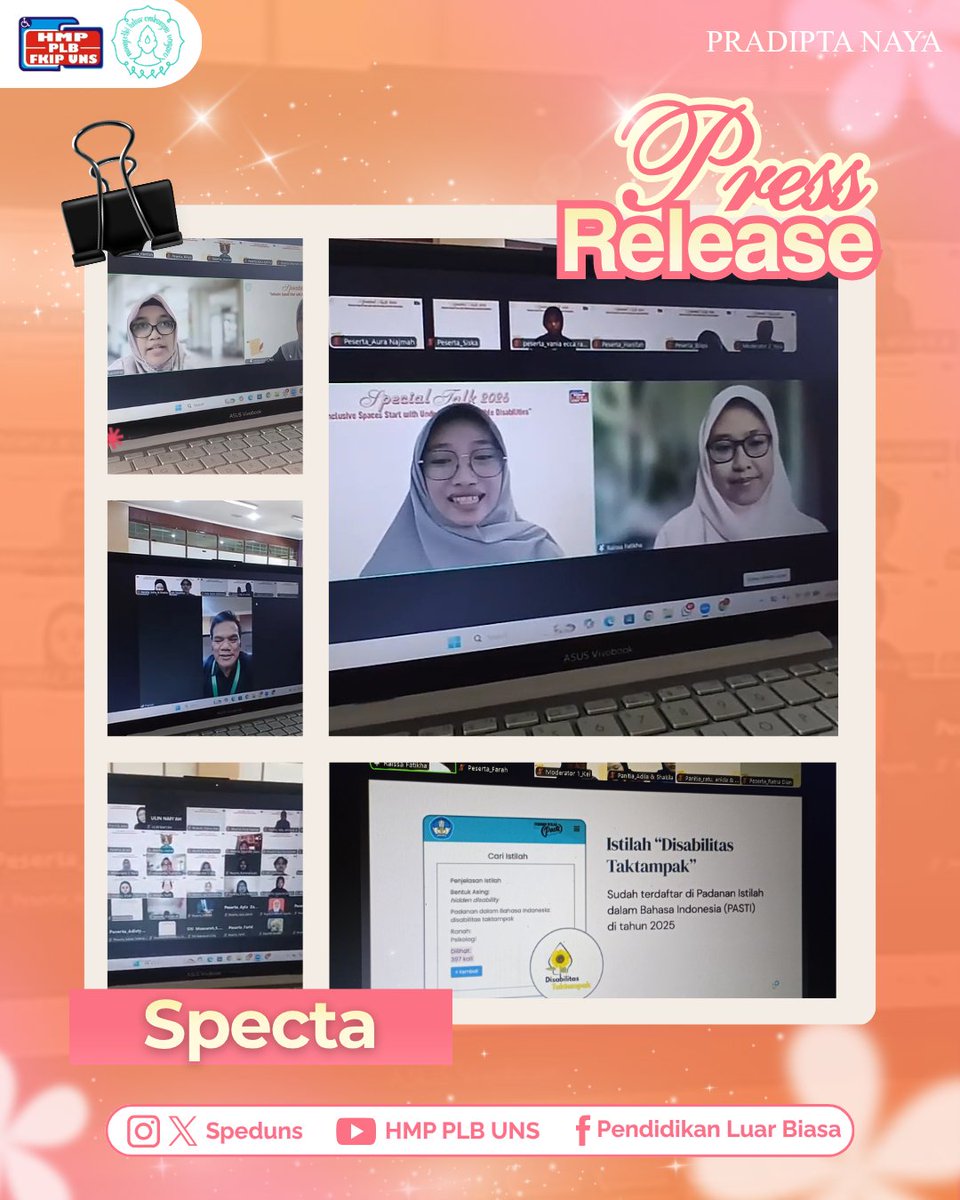 SpeduUNS's tweet photo. 𝙋𝙍𝙀𝙎𝙎 𝙍𝙀𝙇𝙀𝘼𝙎𝙀 | 𝙎𝙋𝙀𝘾𝙏𝘼

HMP PLB FKIP UNS melalui bidang PEMIKAT telah sukses melaksanakan kegiatan 𝙎𝙥𝙚𝙘𝙞𝙖𝙡 𝙏𝙖𝙡𝙠 dengan tema “𝑰𝒏𝒄𝒍𝒖𝒔𝒊𝒗𝒆 𝑺𝒑𝒂𝒄𝒆𝒔 𝑺𝒕𝒂𝒓𝒕 𝒘𝒊𝒕𝒉 𝑼𝒏𝒅𝒆𝒓𝒔𝒕𝒂𝒏𝒅𝒊𝒏𝒈 𝑰𝒏𝒗𝒊𝒔𝒊𝒃𝒍𝒆 𝑫𝒊𝒔𝒂𝒃𝒊𝒍𝒊𝒕𝒊𝒆𝒔” https://t.co/58i7zJ3SRw